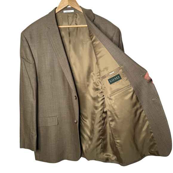 Ralph Lauren Men's 48L Big&Tall $350 Wool Silk Blazer 2 Button Jacket Tan Brown - Picture 4 of 10